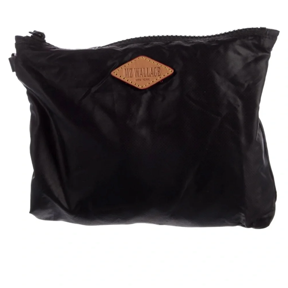 MZ Wallace Black Nylon Logo Zip Cosmetic Bag